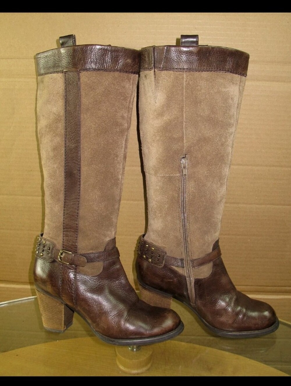 Naturalizer  Women's Knee High Riding Boots Brown Distressed Leather  Size 8.5